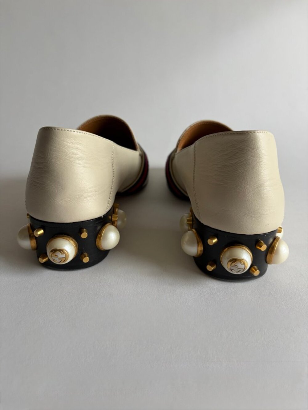 GUCCI PEYTON LEATHER PEARL HEELS MARMONT GG LOAFERS - Picture 8 of 11